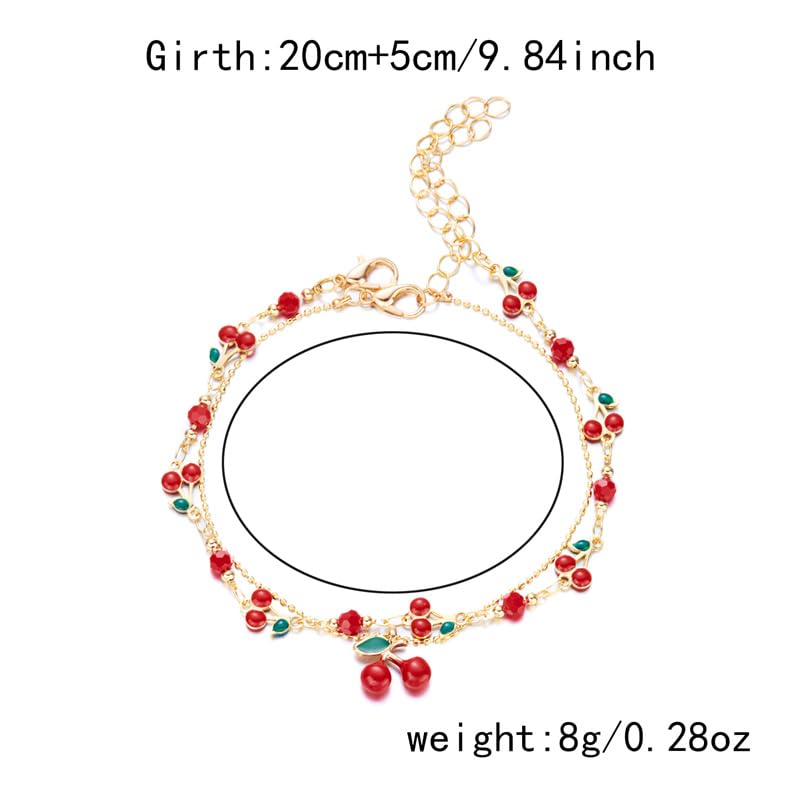 2pcs Dainty Cherry Anklet for Women Cute Charm Anklet Adjustable Summer Beach Fashion Jewelry2