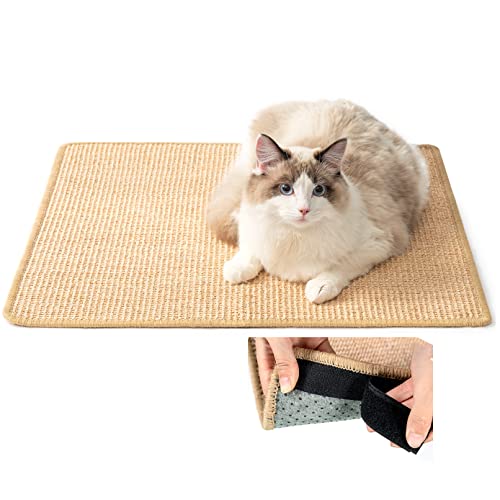 ChicWow Cat Scratcher, Cat Scratch Pad with Adhesive Hook Loop Tape, Sisal Fabric Cat Scratching Pad, Stick on Floor Carpet Couch as Cat Scratch Furniture Protector, Cat Wall Scratcher, 23.6 X 15.7 In