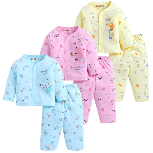 Image of Kuchipoo 100% Cotton Front Open T-Shirts and Pajamas Set for Baby Boy and Baby Girl-Pack of 3