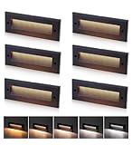 [6 Pack] Cloudy Bay 9 Inch 5CCT Low Voltage LED Outdoor Step Lights 12V-15V 3W/5W Dual-Bright Selectable Landscape Stair Lights,Exterior Deck Lights, Aluminum,Metal Black