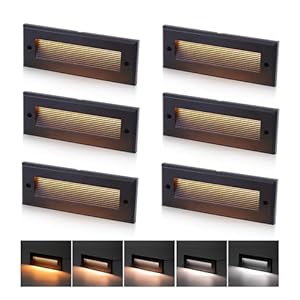 [6 Pack] Cloudy Bay 9 Inch 5CCT Low Voltage LED Outdoor Step Lights 12V-15V 3W/5W Dual-Bright Selectable Landscape Stair Lights,Exterior Deck Lights, Aluminum,Metal Black