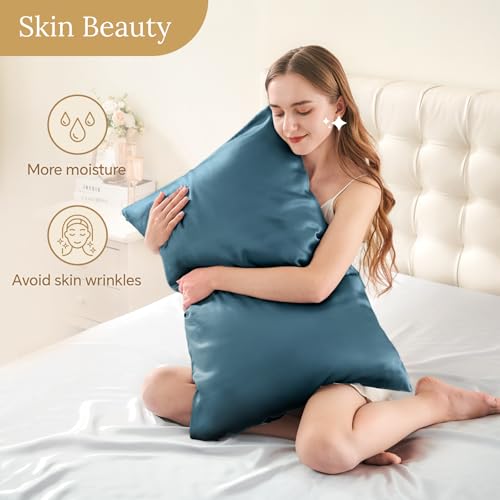Image of INFIIXSO Silk Pillow Cases 2 Pack Standard Size, Ultra Smooth & Soft Mulberry Silk Pillow Case for Hair and Skin, Breathable Cooling Silk Pillowcase with Hidden Zipper (Bluesteel, 20x26 Inches)