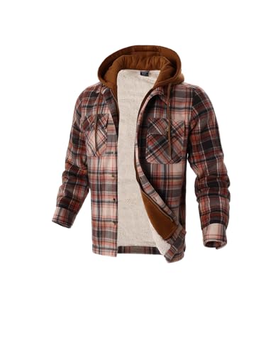 Image of Yasumond Mens Hoodies Fleece Jacket Plaid Flannel Heavy Sherpa Lined Hooded Zip Up Warm Winter Coats Big Tall