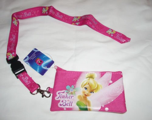 Mirage Officially Licensed Disney Fairies Zipper Pouch Wallet and Quick Release Key Clip Lanyard - Tinkerbell