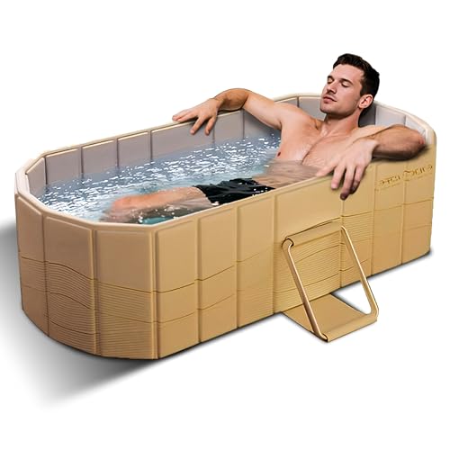 Image of Bath Tub for Adult for Bathroom, Foldable SPA Tub for Home Use with Drainage Hole, Thickened Insulated Ice Bath Tub, Inflatable BathTub for Adults, Ice BathTub for Adults (Yellow)