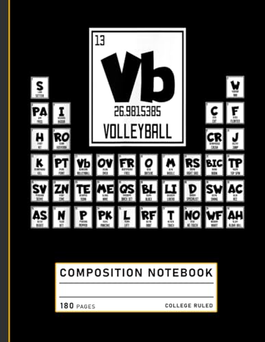 Composition notebook college ruled: periodic table style volleyball graphic