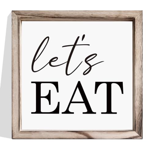 Let's Eat Wooden Wall Frame Sign - Modern Farmhouse Dining & Kitchen Decor, Framed MDF Hanging Sign