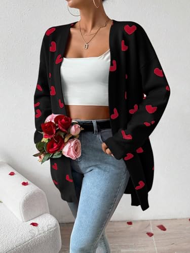Image of Womens Cute Heart Cardigans Oversized Long Sleeve Open Front Knit Sweaters