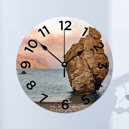 Higoss 10x10 Inch Stone Erosion Natural Landscape Wall Clock Battery Operated Non-Ticking, Wood Wall Clocks for Living Room Dining Room Bathroom Kitchen Decor