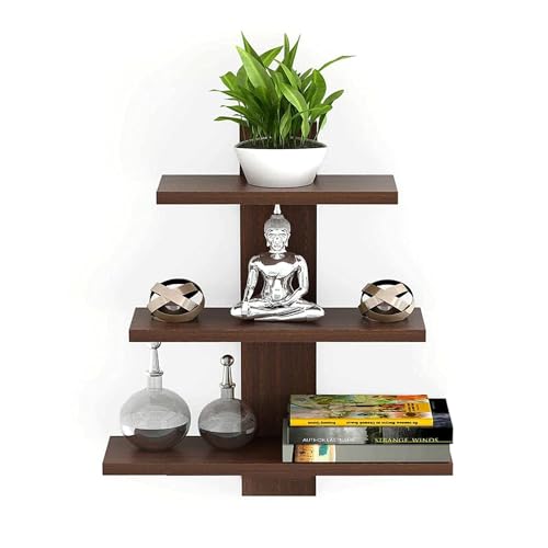 Image of 3 Tiers Floating Wall Shelf Rack for Home D�cor Display Units | Floating Book Rack for Study Room | Wall Mount Shelves for Home Bedroom Office Wall Decoration (Brown)