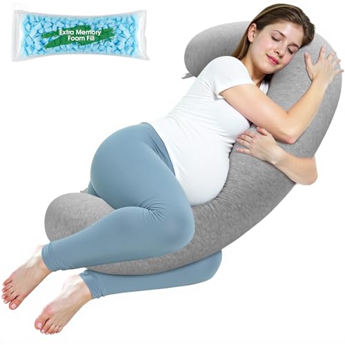 SweetSlubr Pregnancy Pillows for Sleeping, C-Shaped Maternity Pillow for Pregnant Women, Memory Foam Body Pillow with Removable Cover, Adjustable Support for Back, Legs, Belly, Neck, 47.2’’ x 9.8’’