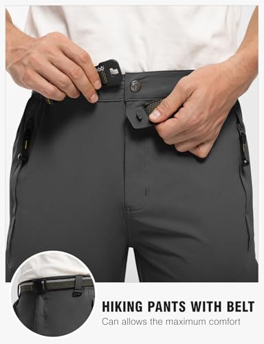 TBMPOY Men's Lightweight Hiking Pants with Belt 5 Zip Pockets Waterproof Quick-Dry Travel Fishing Work Outdoor Pants4
