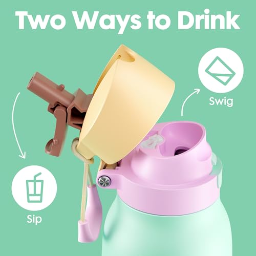 Image of Meoky 24 oz Slim Insulated Water Bottle: Leak Proof Locking Lid, 2-in-1 Straw and Spout, 24 Hours Cold, Top Handle, BPA Free, Stainless Steel Water Bottle for Adults Teens Sports Travel, Lime
