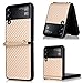 Produktbild WEIOU Hülle für Samsung Galaxy Z Flip3 (Z Flip 3) 5G Case, Handyhülle Cover Bumper Carbon Fibre Harter PC Und PU-Leder Stoßfest Schutzhülle mit Schlüsselband. Gold