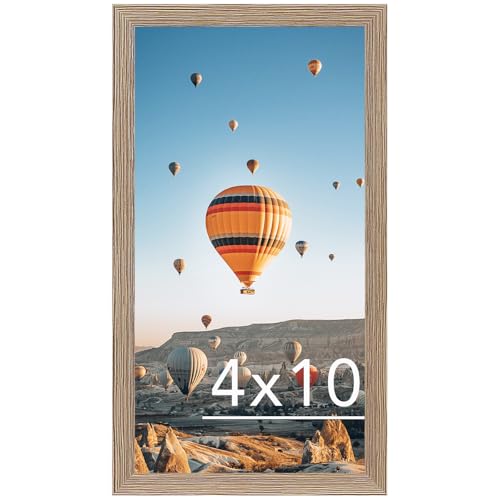 Image of JCJMY 4x10 Picture Frame for Wall Hanging or Tabletop, Wall Mounting Horizontally or Vertically, 4 x 10 Wall Gallery Poster Photo Frame with Shatter Resistant Plexiglass, Rustic Brown