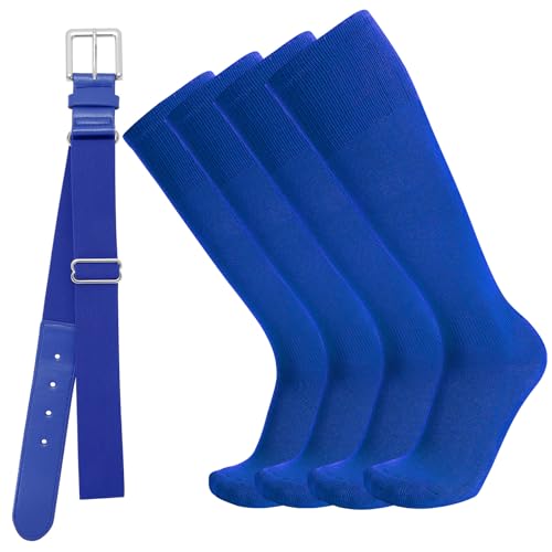 Baseball Socks and Belt Combo for Youth Adult - Softball Sock and Belt for Boys and Girls (Blue 2 Pairs of Socks & 1 Belt)