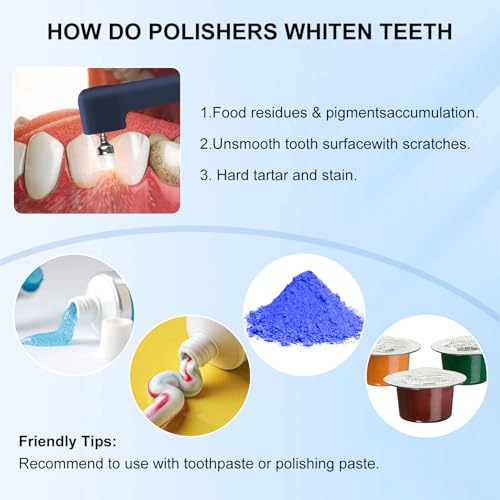 Zahnaufhellungsset, Wbbrbbr Zahnpolierer mit 4 Modi für Zahnreinigung & Zähne Aufhellen, zum Polieren nach der Zahnreinigung, Zahnaufhellung Bleaching Set mit 5 Köpfen und 3 Polierpasten (Blau) – Bild 8