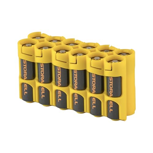 Storacell by Powerpax AA Battery Storage Caddy, Yellow, Holds 12 Batteries (Not Included)