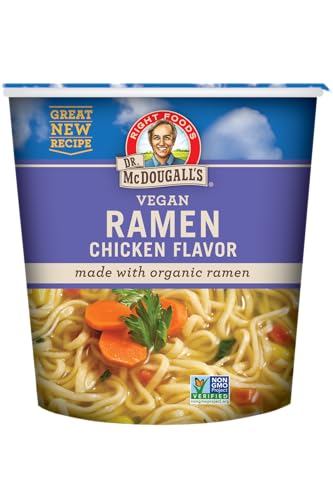 Dr. McDougall's Vegan Ramen Chicken Soup - Chicken Noodle Soup - Instant Ramen Noodle Cups - Oil-Free, Non-GMO, Organic - 1.4 Ounces - Pack of 6