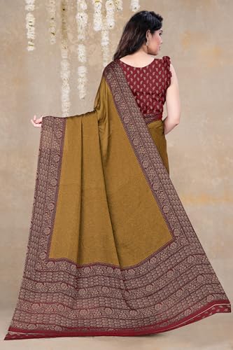 Image of MIRCHI FASHION Saree for Woman Chiffon Georgette Solid with Contrast Border | Lightweight Daily Wear Women's Sari and Printed Blouse Piece