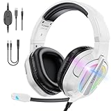 Krysenix PG2 RGB Gaming Headset für PS4, PS5, PC, Xbox, Nintendo Switch,Ps5 Gaming Headset mit Mikrofon, Over-Ear Kopfhörer,Ps4 Kopfhörer mit 3,5mm Klinke,Strahlendes Weiß