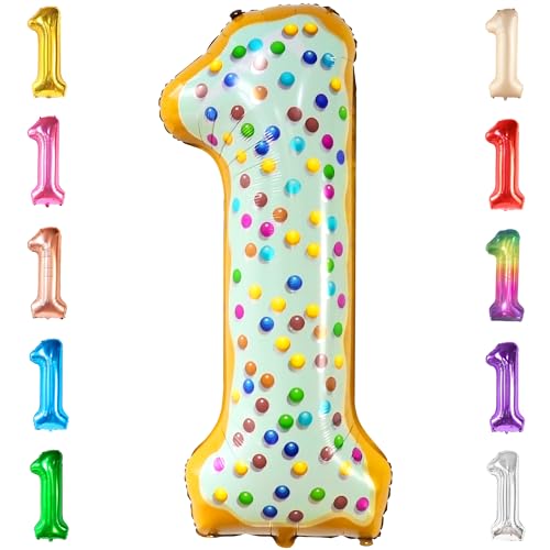 Image of KatchOn Number 1 Donut Balloon 40 Inch Sweet One Birthday Party Decorations | Donut 1 Balloon for First Birthday, Number 1 Balloon, Anniversary Decorations Supplies, 1st birthday decorations Boy, Girl