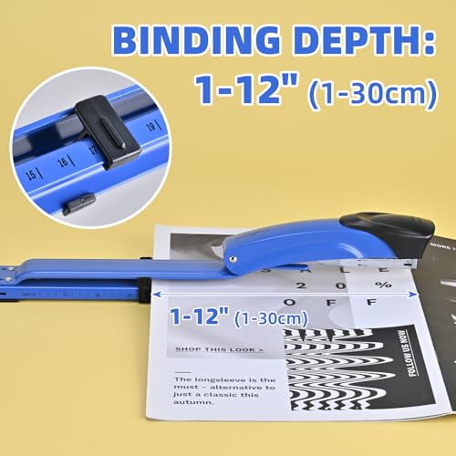 Image of Long Reach Stapler, with 2000 Staples & Stapler Remover Full Strip, 20-25 Sheet Capacity, with Built-in Ruler and Adjustable Locking Paper Guide, Blue