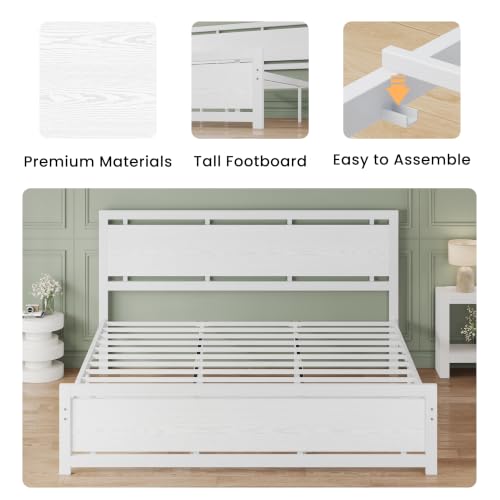 Image of LIKIMIO California King Bed Frame with Headboard and Footboard, Metal Strong Supports, Easy Assembly, Noise-Free, No Box Spring Needed, White