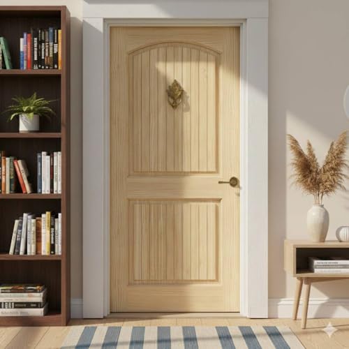 Kimberly Bay 2-Panel Door, Interior Door Slab, Solid Pine, Arch Top, V-Grooves (18x80)