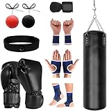 Turmegtt Sac De Frappe, Sac De Frappe Adulte, 120cm/4ft Punching-Ball Avec Gants De Boxe, Bandages, Chaîne, Crochet Pour Plafond, Balles De Boxe Réflexe, pour Kick-Boxing, Muay Thaï, Karaté, Taekwondo