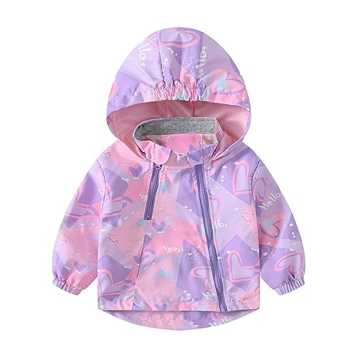 Kids Boys Girls Fleece Lined Windbreaker Jacket Fashion Prints Hoodie for Fall Winter Outwear for 0-6 Years