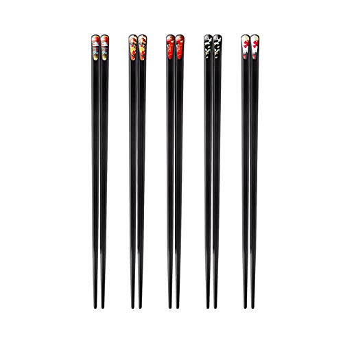 SUPJOYES 5-Pairs Fiberglass Chopsticks: Reusable Japanese Chopsticks Dishwasher Safe with Different Asian Pattern, Non-Slip Chop Sticks, 9 1/2 Inches