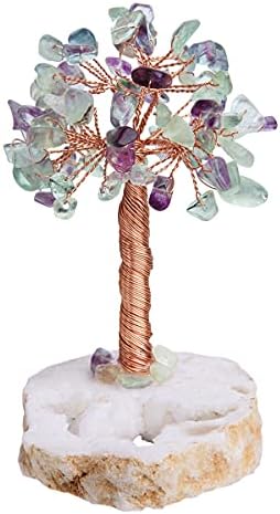 Nupuyai Natural Green Aventurine Healing Crystals Tree of Life with Geode Cluster Base, Bonsai Money Tree Figurines Fengshui Ornament for Good Luck and Wealth