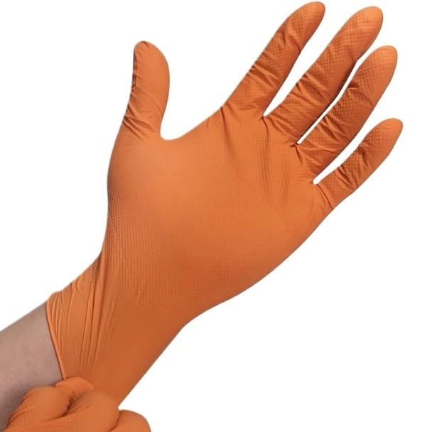 Guantes de nitrilo naranja resistentes 8 milésimas, desechables, industriales, con agarre texturizado diamante for trabajos seguridad mecánica, 10/30/50 unidades(Diamond Orange 50PCS,XL)