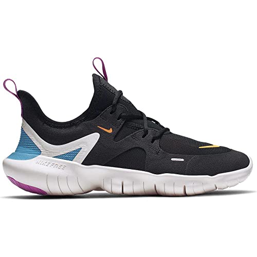 Kids Nike Boys Free RN 5.0 Canvas Low Top Lace Up Running Sneaker, Black/ Laser Orange/Blue Hero, 7 Big Kid