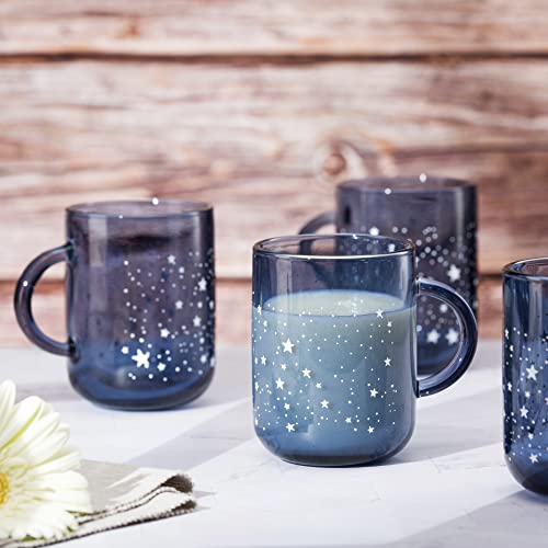 Image of Pasabahce Night Sky Mug from House of Pasabahce The Original Pasabahce from Turkey, Blue Printed Transparent Night Sky Mugs, 330 ml in Set of 4 Pcs, Perfect fit for Milk /Tea /Coffee.