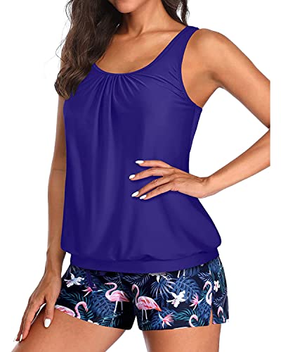 Image of Aqua Eve Two Piece Women's Tankini Swimsuits Blouson Swim Tank Top with Shorts Modest Bathing Suits