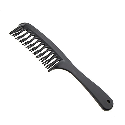 SunniMix Black Double Row Wide Tooth Comb Detangling Hair Brush Handgrip Salon Barber Hairstyling Tool