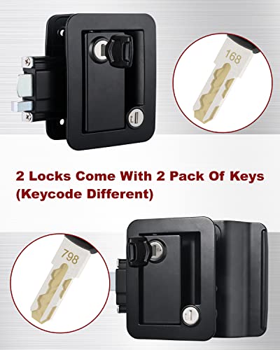 Image of Camper Door Lock with Keyed Different, RV Deadbolt Latch Trailer Front Door Lock Handle, Black, Pack of 2 Lock, 2 Pack Keycode Different
