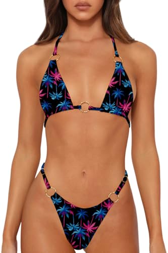 Image of MIKETAI Sexy Bikinis for Women 2 Piece Bikini Spaghetti Strap Swimsuits Solid Color Bathing Swimwear Triangle Bathing Suit
