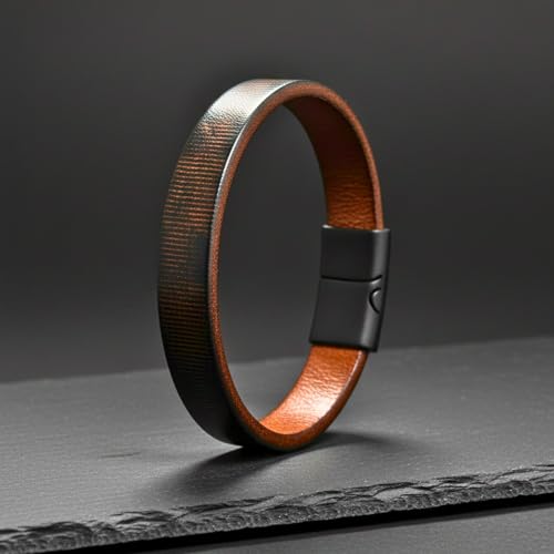 Image of THE MEN THING Leather Bracelet for Men - American Style Genuine Leather Multi-Layer Braided Bracelet with 100% Stainless Steel Magnetic Buckle for Men & Boys (8 inch)