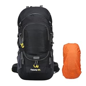 ShowyLive 60L Waterproof Hiking and Camping Backpack for Men – Durable, Lightweight Large Hiking Backpack with Rain Cover, Multi Compartments, and Adjustable Straps, Black