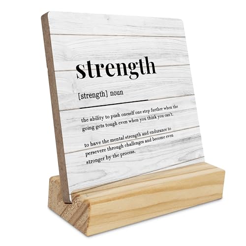 Ecezatik Strength Inspirational Gift, Inspirational Motivational Gifts for Women Men, Inspirational Wood Plaque Sign,Inspirational Gift for Teacher Boss Leader,Strength Desk Wood Decorative Signs