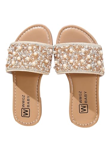 GORGLITTER Girl's Pearls Dress Flat Sandals Glitter Rhinestone Summer Open Toe Teens Slides - Main Image
