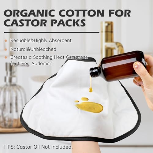 Image of 2 Pack Castor Oil Pack Wrap, Organic Cotton for Liver Detox, Reusable Compress Highly Absorbent Anti Oil Leak, Multiflora Rose (Oil Not Included)