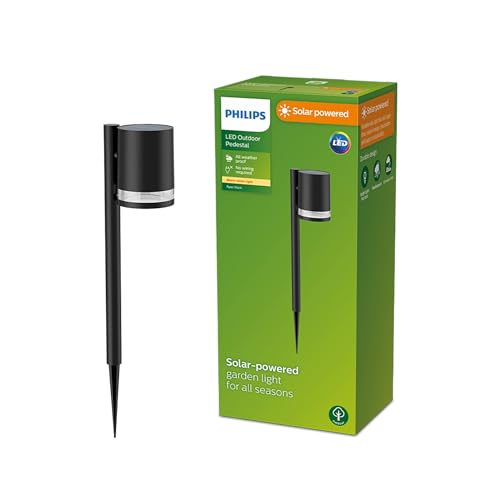 Philips Outdoor Solar Fyce Sockelleuchte Spiess 1,5W, Tageslichtsensor, 2700 Kelvin, IP44 wetterfest, schwarz