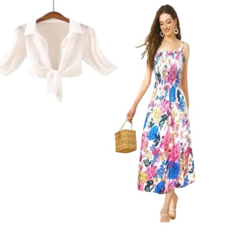 Floral Dress with Matching Shrug for Women and Girls, Party, Elegant Casual Outfit-picture-43