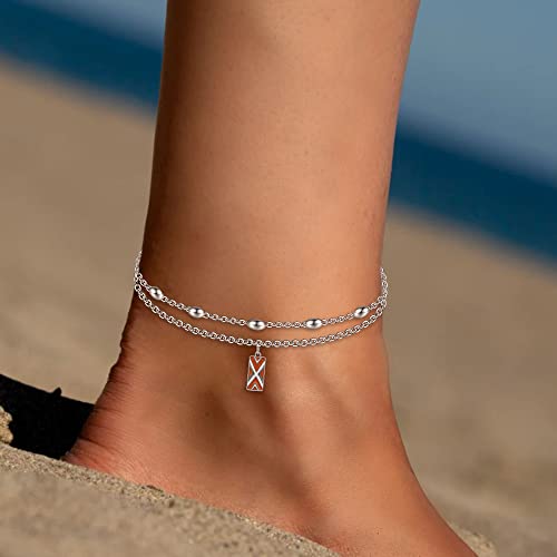 Image of CHIC & ARTSY 925 Sterling Silver Ankle Bracelets for Women, Adjustable Layered Foot Chains with Nature & Symbol Charms, Lightweight Comfort Fit Boho Beach Everyday Jewelry