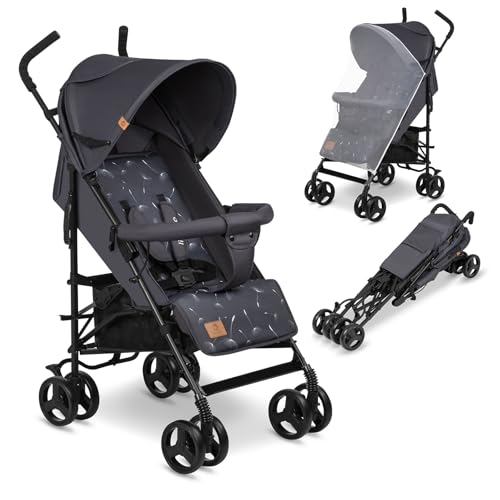 LIONELO Elia Buggy Klein Zusammenklappbar Kinderwagen Bis 15 Kg, Rücken Und Fußstützenverstellung Hinterradbremse, Moskitonetz, Einkaufskorb