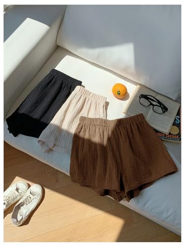 Image of MakeMeChic Women's 3 Pack Linen Shorts Gingham Striped Beach Shorts | Summer, Plaid, Cover Up Shorts